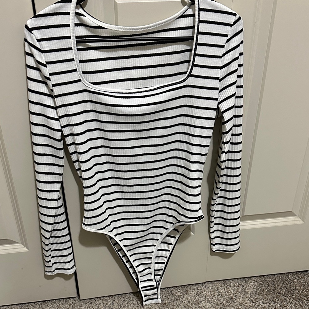 SHEIN Black and White Striped Bodysuit